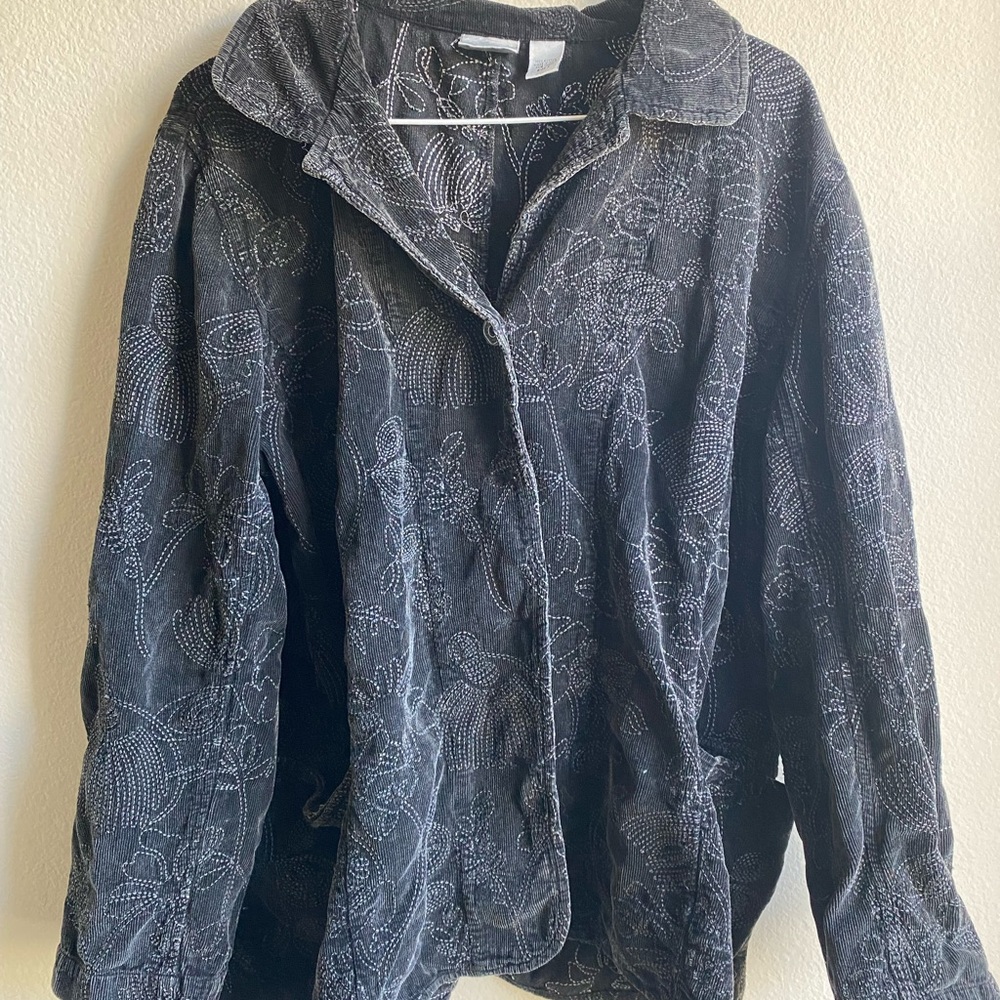 Chico's Black Embroidered Jean Jacket
